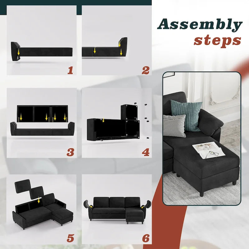 Canapé Sectionnel Futzca, 3 Places Forme L avec Coussins Amovibles
