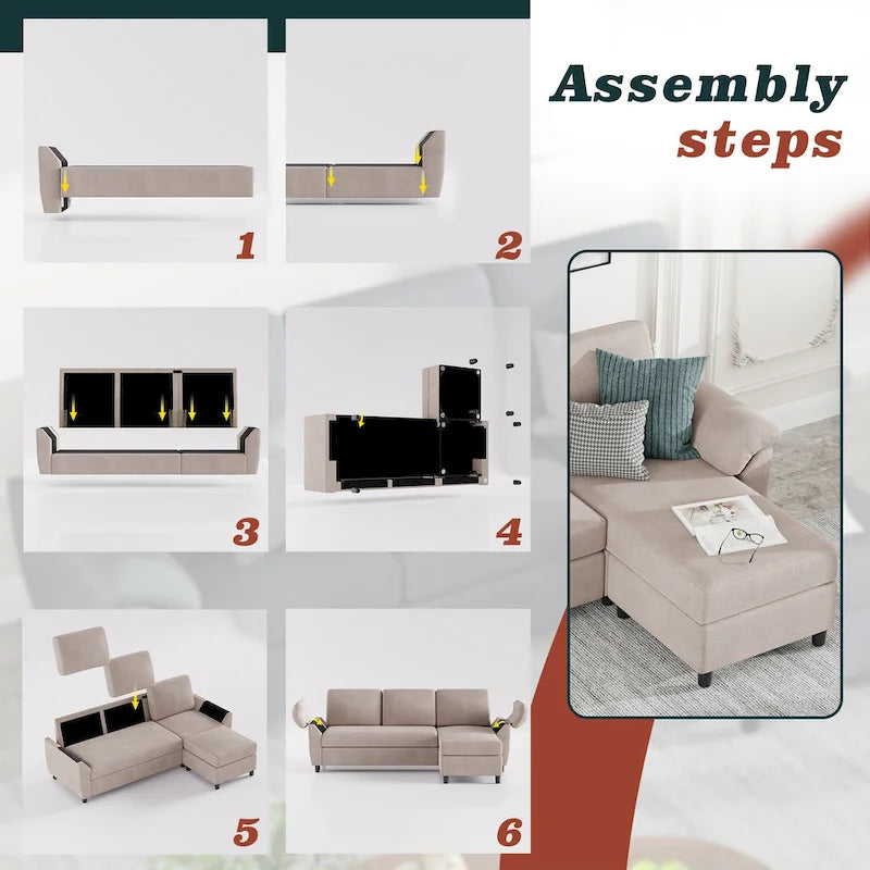 Canapé Sectionnel Futzca, 3 Places Forme L avec Coussins Amovibles
