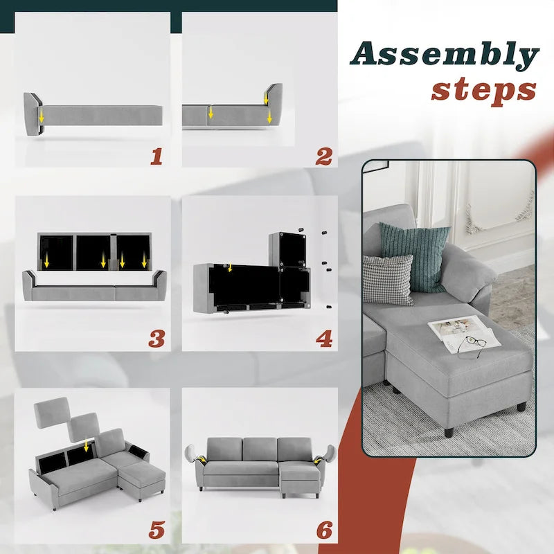 Canapé Sectionnel Futzca, 3 Places Forme L avec Coussins Amovibles