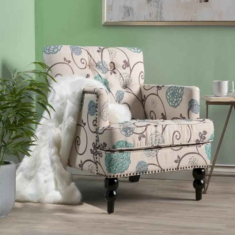 Fauteuil club capitonné en tissu fleuri Harrison par Christopher Knight Home - 28,00 L x 29,50 l x 33,50 H