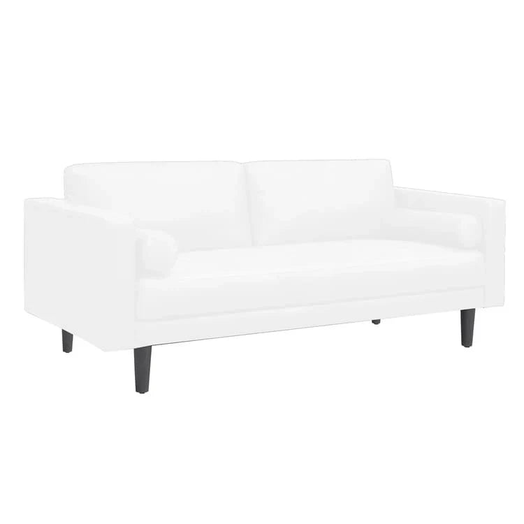 Canapé moderne en cuir véritable avec pieds en bois et coussin traversin supplémentaire