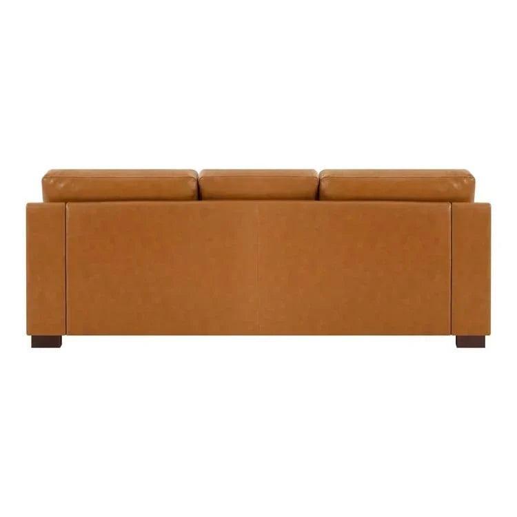 Canapé moderne en cuir véritable avec pieds en bois et coussin traversin supplémentaire