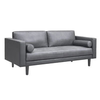 Canapé moderne en cuir véritable avec pieds en bois et coussin traversin supplémentaire