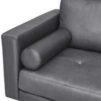 Canapé moderne en cuir véritable avec pieds en bois et coussin traversin supplémentaire