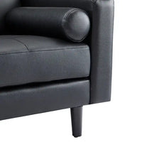 Canapé moderne en cuir véritable avec pieds en bois et coussin traversin supplémentaire