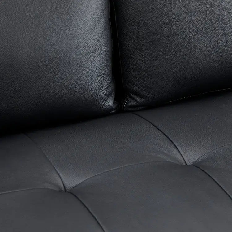 Canapé moderne en cuir véritable avec pieds en bois et coussin traversin supplémentaire