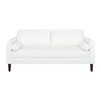 Canapé moderne en cuir véritable avec pieds en bois et coussin traversin supplémentaire