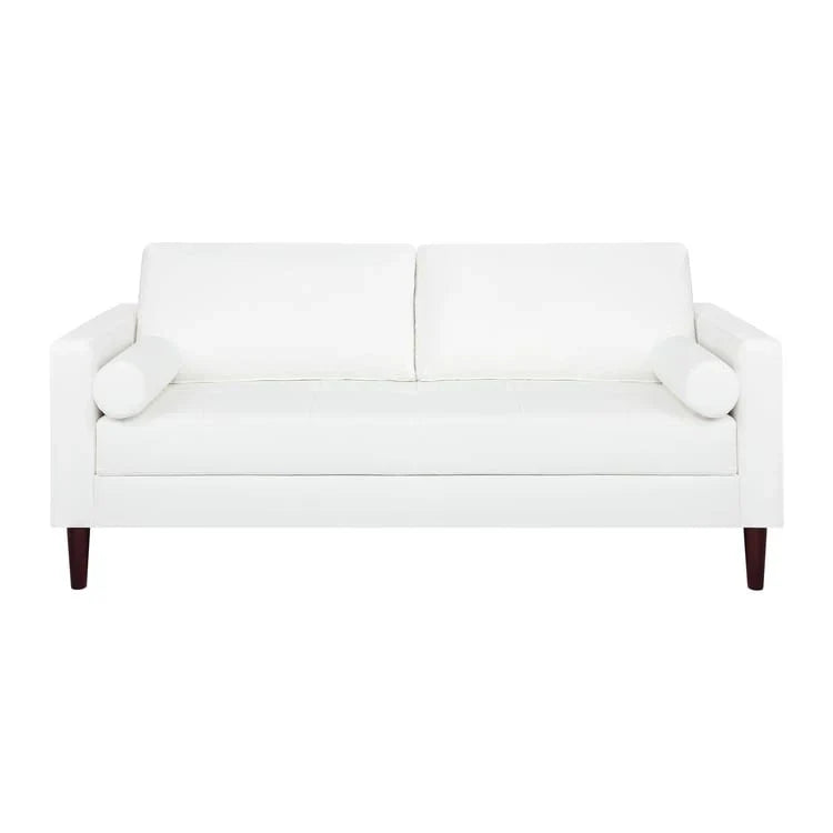 Canapé moderne en cuir véritable avec pieds en bois et coussin traversin supplémentaire