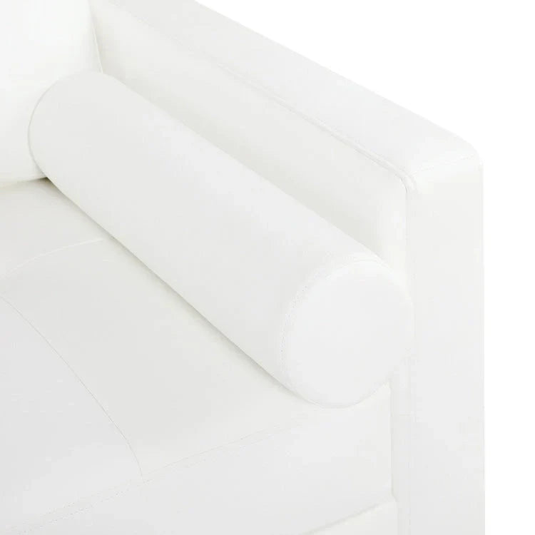 Canapé moderne en cuir véritable avec pieds en bois et coussin traversin supplémentaire