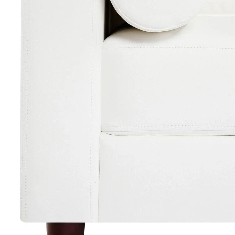 Canapé moderne en cuir véritable avec pieds en bois et coussin traversin supplémentaire