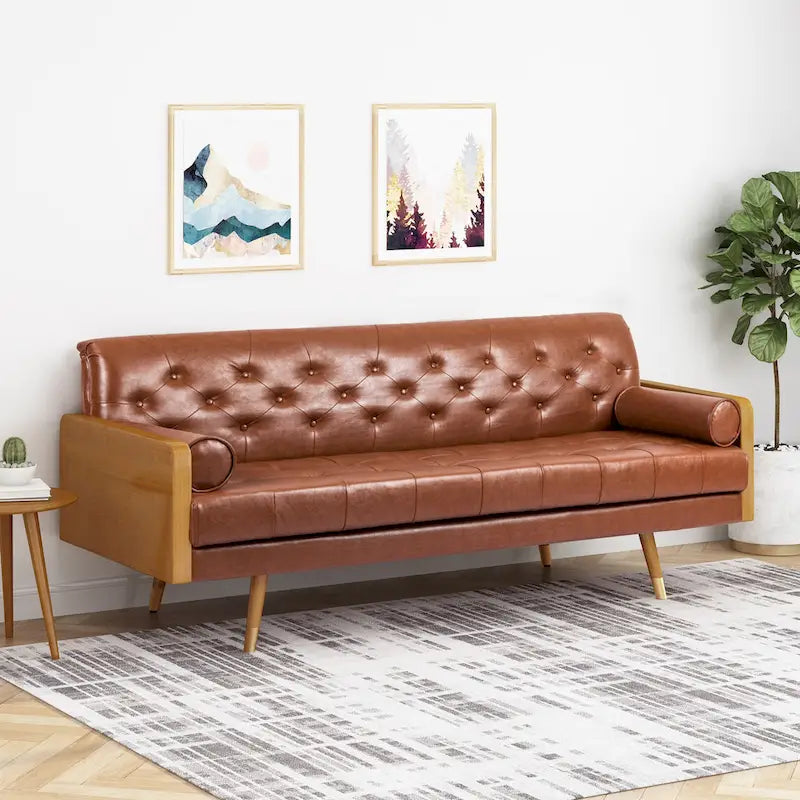 Canapé capitonné Barnard Mid-century avec oreillers décoratifs par Christopher Knight Home
