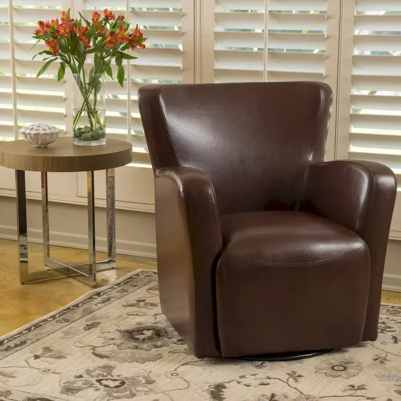 Fauteuil pivotant club à oreilles en cuir reconstitué Angelo par Christopher Knight Home