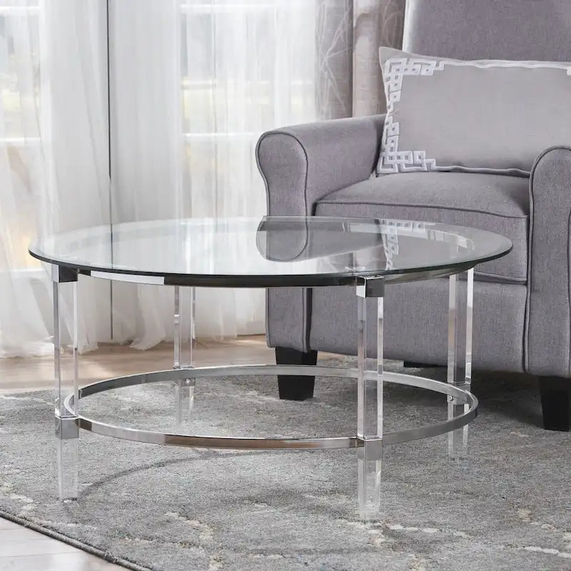 Table basse ronde en verre Elowen par Christopher Knight Home - 35,5 L x 35,5 L x 18 H
