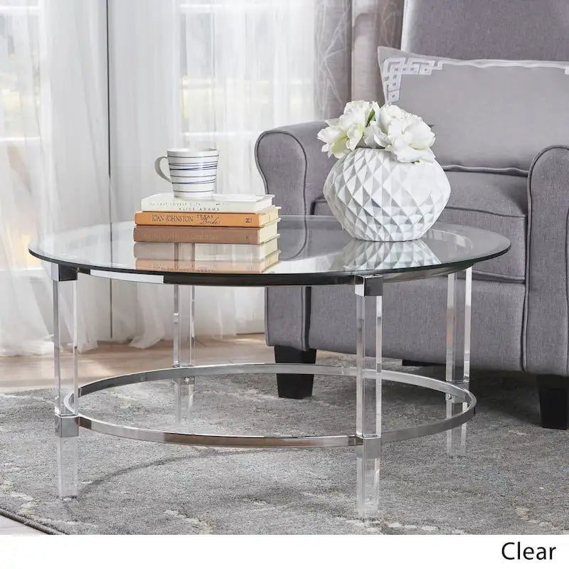 Table basse ronde en verre Elowen par Christopher Knight Home - 35,5 L x 35,5 L x 18 H