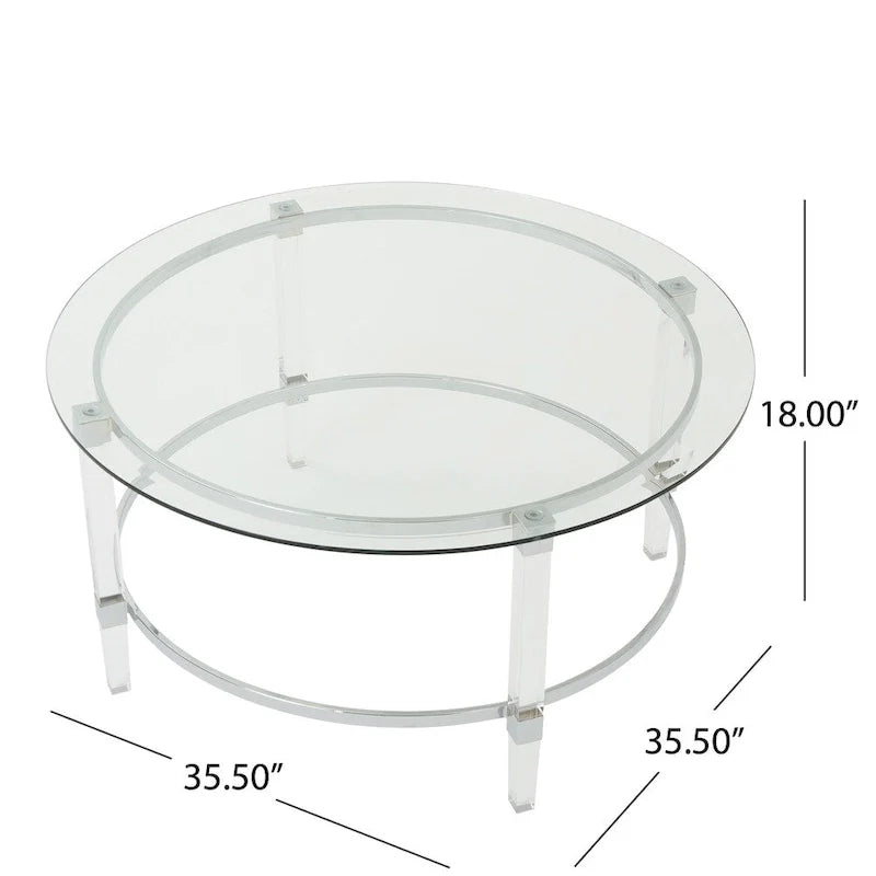 Table basse ronde en verre Elowen par Christopher Knight Home - 35,5 L x 35,5 L x 18 H