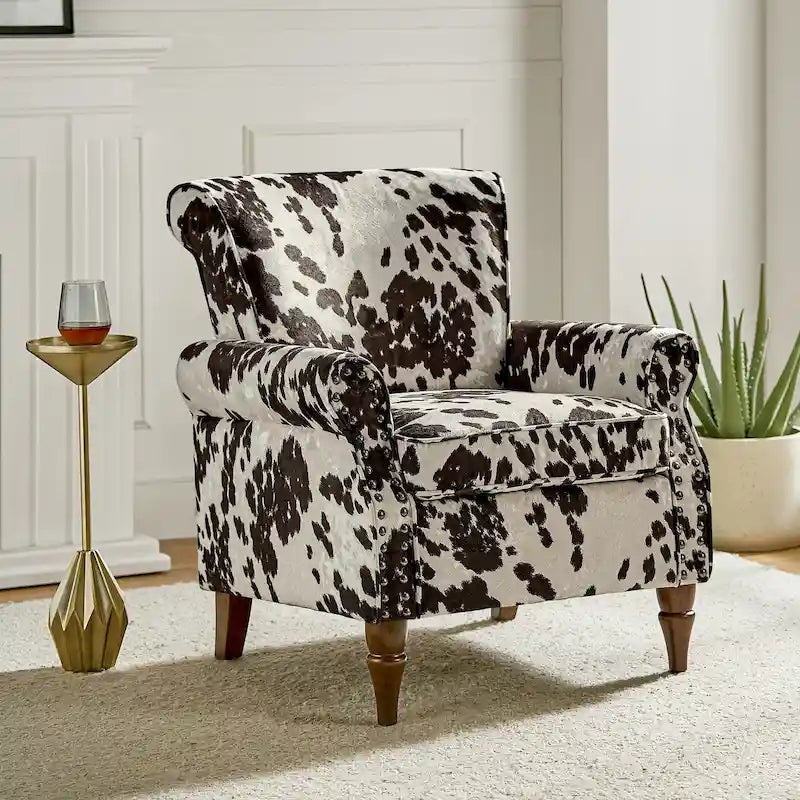Nyctelius - Fauteuil d'appoint traditionnel en polyester avec accoudoirs roulés et clous décoratifs par HULALA HOME