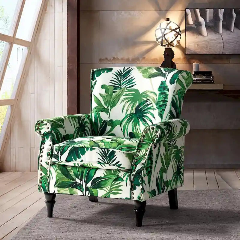 Nyctelius - Fauteuil d'appoint traditionnel en polyester avec accoudoirs roulés et clous décoratifs par HULALA HOME