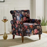 Nyctelius - Fauteuil d'appoint traditionnel en polyester avec accoudoirs roulés et clous décoratifs par HULALA HOME