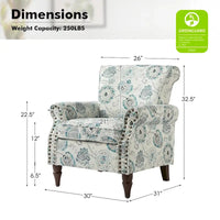 Nyctelius - Fauteuil d'appoint traditionnel en polyester avec accoudoirs roulés et clous décoratifs par HULALA HOME