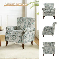 Nyctelius - Fauteuil d'appoint traditionnel en polyester avec accoudoirs roulés et clous décoratifs par HULALA HOME