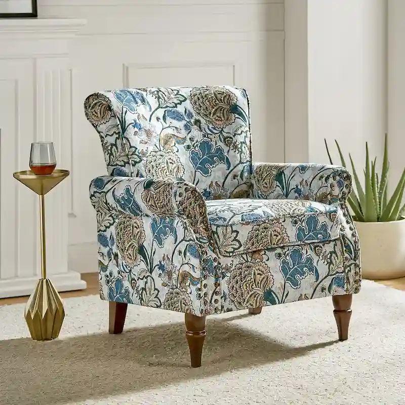 Nyctelius - Fauteuil d'appoint traditionnel en polyester avec accoudoirs roulés et clous décoratifs par HULALA HOME