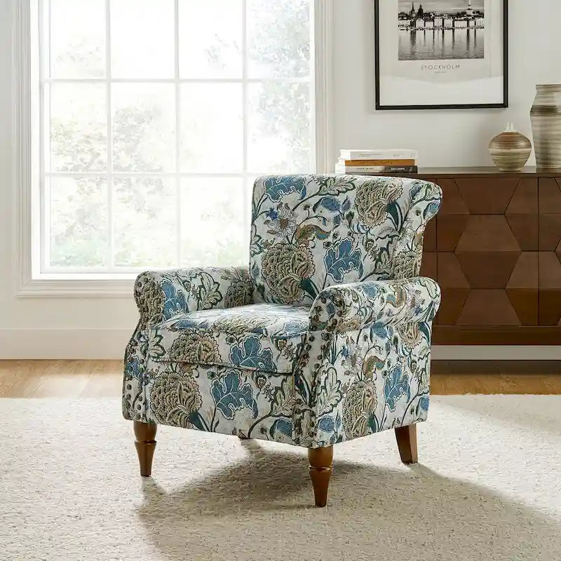 Nyctelius - Fauteuil d'appoint traditionnel en polyester avec accoudoirs roulés et clous décoratifs par HULALA HOME