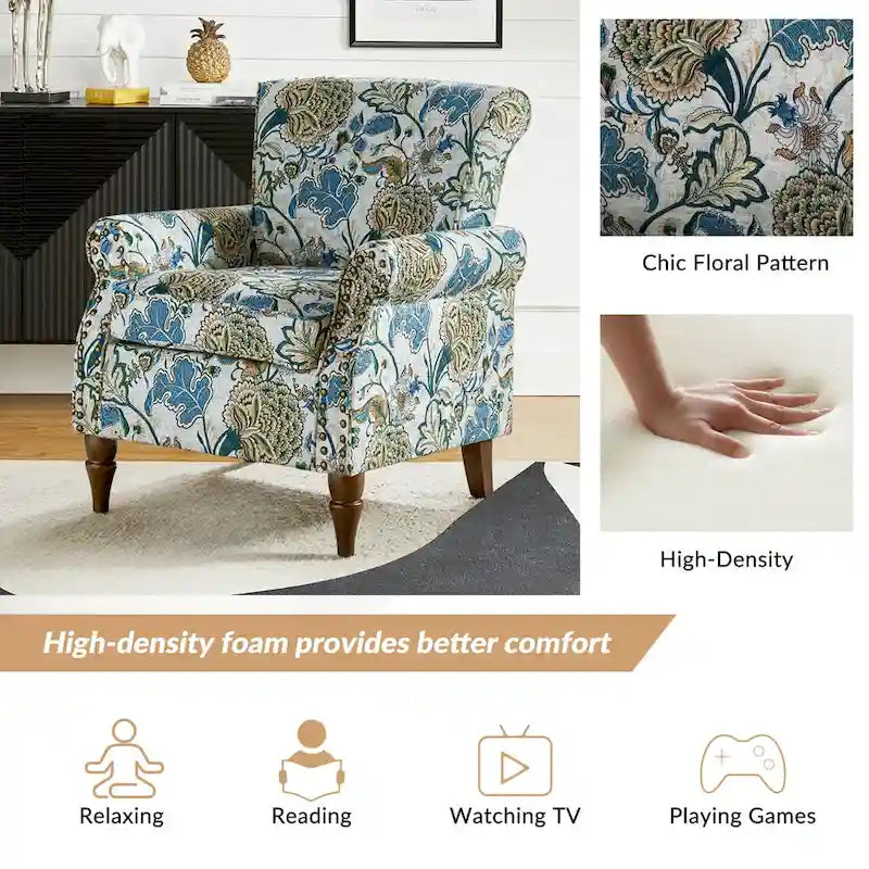 Nyctelius - Fauteuil d'appoint traditionnel en polyester avec accoudoirs roulés et clous décoratifs par HULALA HOME