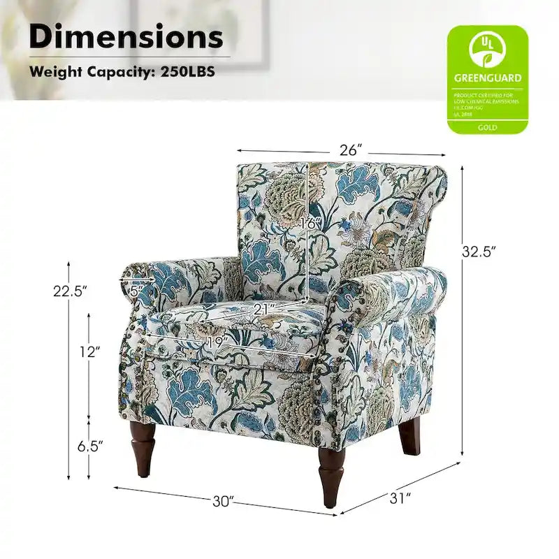 Nyctelius - Fauteuil d'appoint traditionnel en polyester avec accoudoirs roulés et clous décoratifs par HULALA HOME