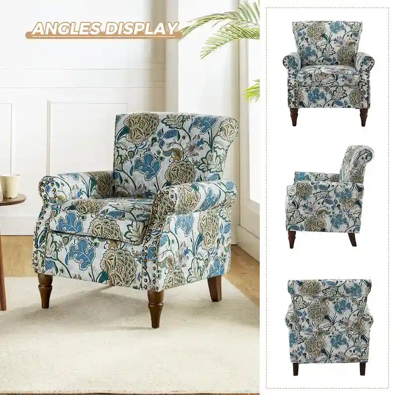 Fauteuil d'appoint traditionnel en polyester Nyctelius avec accoudoirs arrondis et clous décoratifs par HULALA HOME