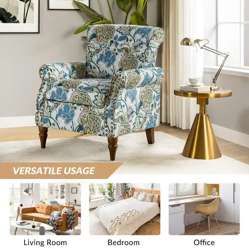 Nyctelius - Fauteuil d'appoint traditionnel en polyester avec accoudoirs roulés et clous décoratifs par HULALA HOME