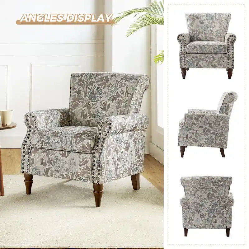 Nyctelius - Fauteuil d'appoint traditionnel en polyester avec accoudoirs roulés et clous décoratifs par HULALA HOME