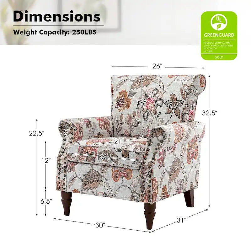 Nyctelius - Fauteuil d'appoint traditionnel en polyester avec accoudoirs roulés et clous décoratifs par HULALA HOME