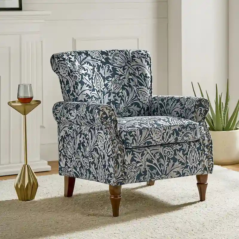 Fauteuil d'appoint traditionnel en polyester Nyctelius avec accoudoirs arrondis et clous décoratifs par HULALA HOME