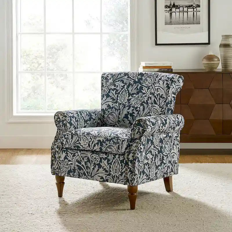 Nyctelius - Fauteuil d'appoint traditionnel en polyester avec accoudoirs roulés et clous décoratifs par HULALA HOME
