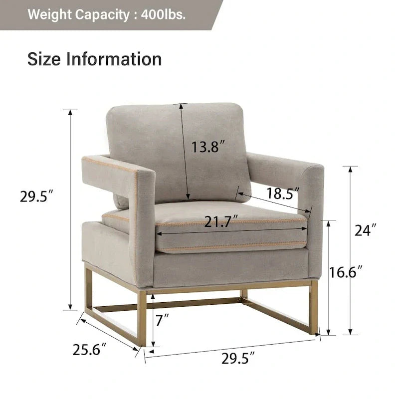 Fauteuil d'appoint moderne avec accoudoirs, Fauteuil de salon rembourré de style Mid-century