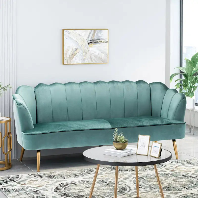 Canapé 3 places Reitz Glam Velvet Shell de Christopher Knight Home - 76,25 L x 29,25 l x 33,50 H