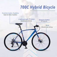 Vélo de route avec transmission 24 vitesses, vélo 700C avec freins à disque, cadre léger en alliage d'aluminium, vélo hybride de route