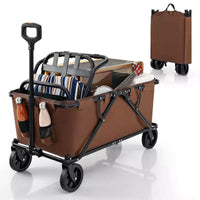 Costway Chariot wagon robuste avec guidon reglable, porte-bouteilles et poche de rangement, cafe/gris