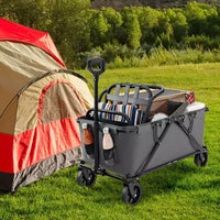 Costway Chariot wagon robuste avec guidon reglable, porte-bouteilles et poche de rangement, cafe/gris