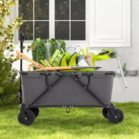 Costway Chariot wagon robuste avec guidon reglable, porte-bouteilles et poche de rangement, cafe/gris