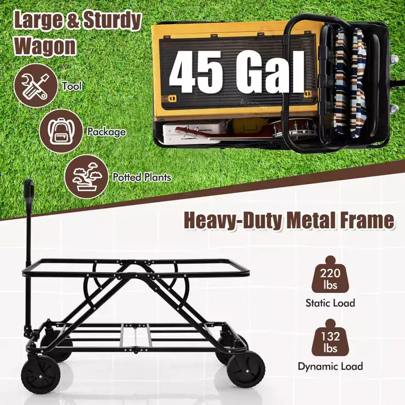 Costway Chariot wagon robuste avec guidon reglable, porte-bouteilles et poche de rangement, cafe/gris