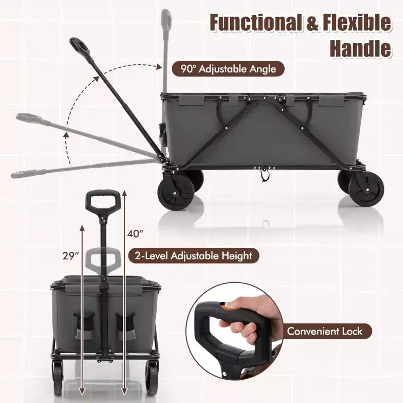 Costway Chariot wagon robuste avec guidon reglable, porte-bouteilles et poche de rangement, cafe/gris