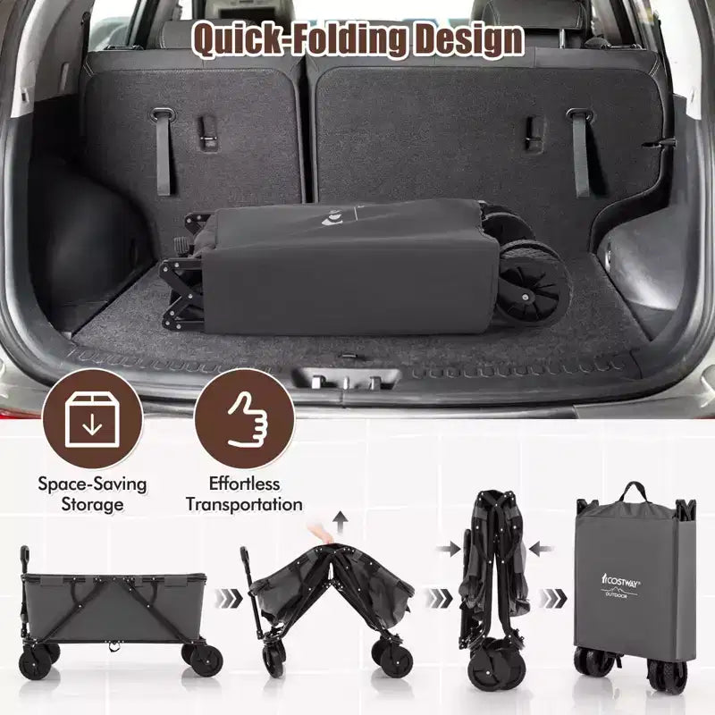Costway Chariot wagon robuste avec guidon reglable, porte-bouteilles et poche de rangement, cafe/gris