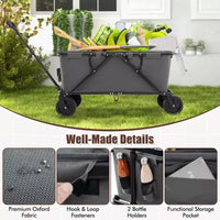 Costway Chariot wagon robuste avec guidon reglable, porte-bouteilles et poche de rangement, cafe/gris
