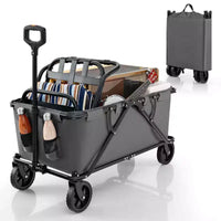 Costway Chariot wagon robuste avec guidon reglable, porte-bouteilles et poche de rangement, cafe/gris