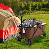 Costway Chariot wagon robuste avec guidon reglable, porte-bouteilles et poche de rangement, cafe/gris