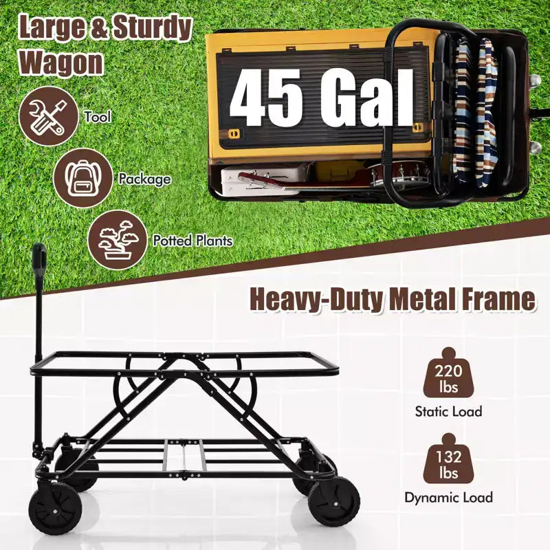 Costway Chariot wagon robuste avec guidon reglable, porte-bouteilles et poche de rangement, cafe/gris