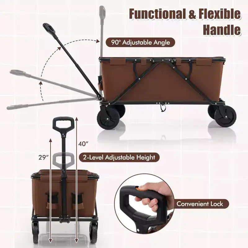 Costway Chariot wagon robuste avec guidon reglable, porte-bouteilles et poche de rangement, cafe/gris