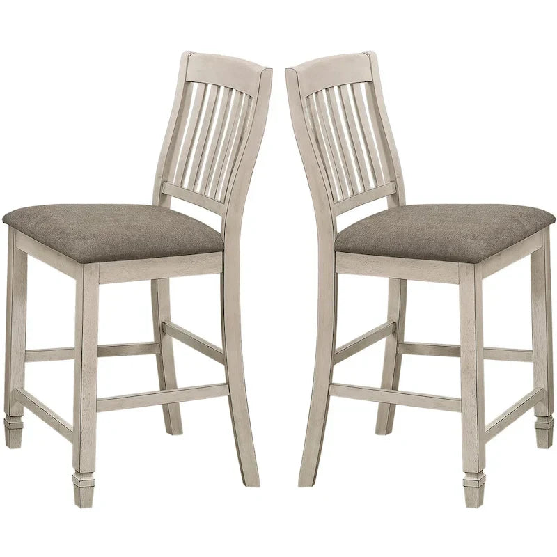 Tabourets de salle à manger hauteur comptoir style ferme en bois massif à dossier à lattes avec assise rembourrée (lot de 2)