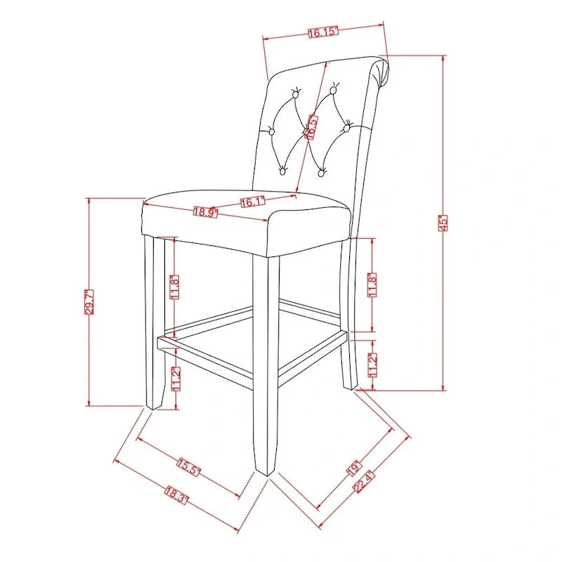 Roundhill Furniture Leviton Lot de 2 tabourets de bar capitonnés en bois massif